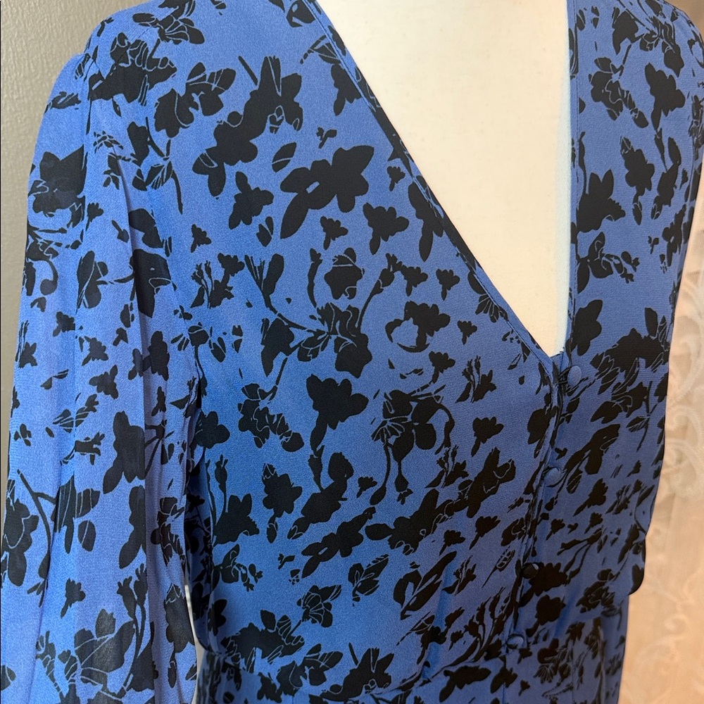 Karina Grimaldi Vicky Denim Floral Blue‎ Chiffon Mini Dress Long Sleeve M - Picture 8 of 11